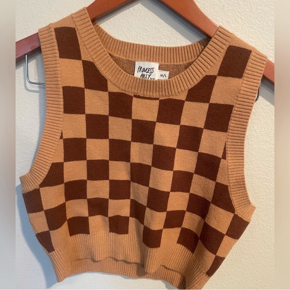 Princess Polly Luci Tan And Brown Checkered Plaid Tank Top Mini Skirt size M/L - Picture 2 of 8